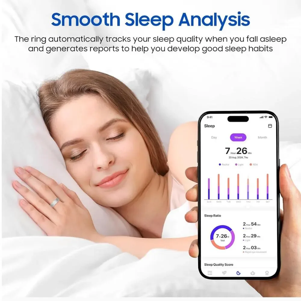 SmartHealth Ring for Stress, Fitness, and Sleep Track, iOS and Android (Black 8)